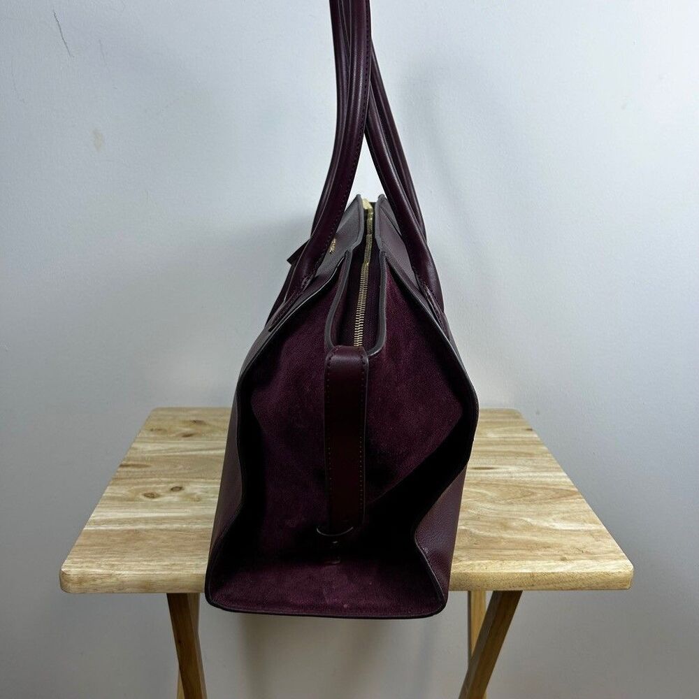 Michael Kors Tote Bag Womens Burgundy Pebbled Leather Suede Gold Hardware - Picture 7 of 12